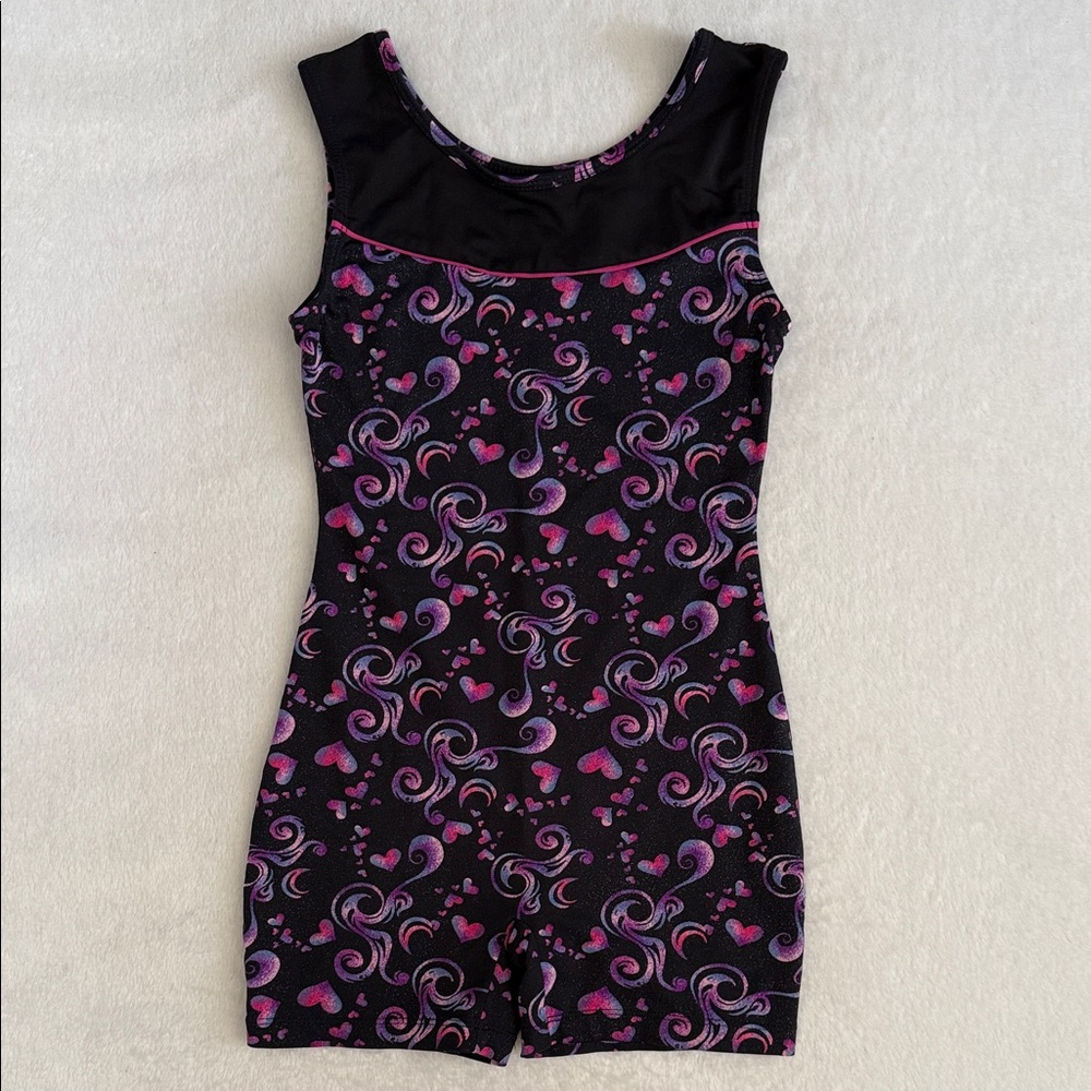 {Danskin} Freestyle | Heart Shimmer Gymnastics Dance Biketard Leotard (M 7/8)